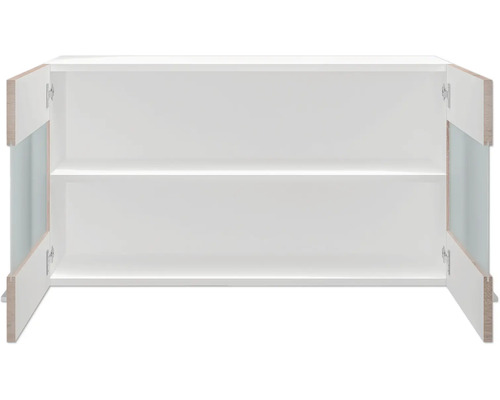 Armoire murale ouverte avec deux étagères