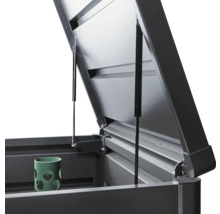 Boîte de rangement ouverte avec ressorts à gaz et récipient
