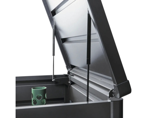 Boîte de rangement ouverte avec ressorts à gaz et récipient