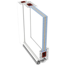 Querschnitt eines Kunststofffensterrahmens zur Darstellung des Innenlebens