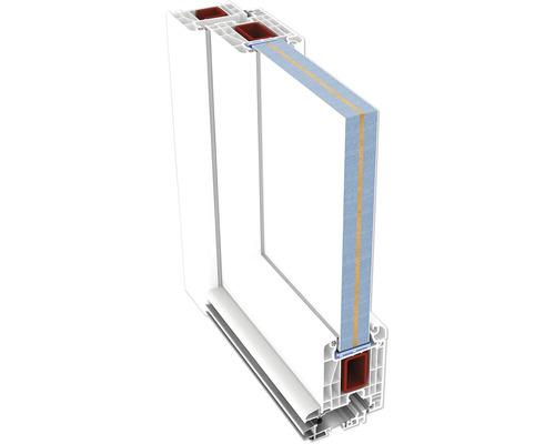 Querschnitt eines Kunststofffensterrahmens zur Darstellung des Innenlebens