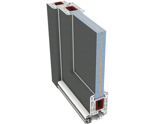 Querschnitt eines Fensterrahmens aus Kunststoff