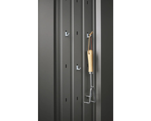 Armoire à outils métallique avec crochets et outil de jardinage