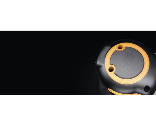 Detailaufnahme einer Maschine mit bürstenlosem Motor und Ein- beziehungsweise Ausschalter.