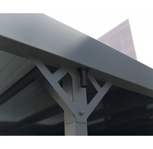 Vue détaillée d''un toit de terrasse avec cadre métallique et structure de support.