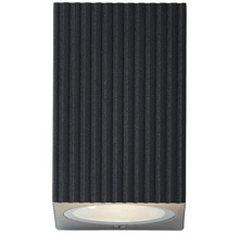 Schwarze Wandleuchte mit vertikal gerippter Oberfläche und integriertem Leuchtmittel