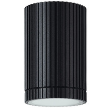 Schwarze zylindrische Deckenleuchte mit gerippter Oberfläche