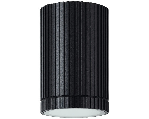 Schwarze zylindrische Deckenleuchte mit gerippter Oberfläche