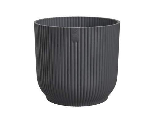 Pot de fleurs rond gris avec des rainures verticales