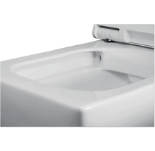 Nahaufnahme einer weißen Toilette mit Deckel