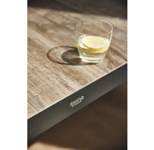 Verre d''eau avec citron sur une table de jardin de la marque Siena Garden.