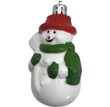 Schneemann Christbaumkugel mit rotem Hut und grünem Schal