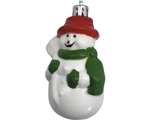 Schneemann Christbaumkugel mit rotem Hut und grünem Schal