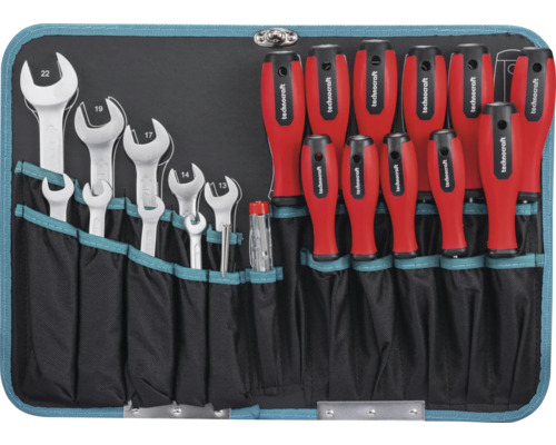 Jeu d''outils avec clés et tournevis dans une trousse à outils