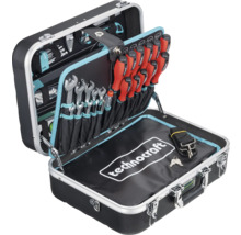 Mallette à outils ouverte avec clés, tournevis et autres outils