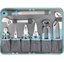 Assortiment de pinces et d''outils dans une trousse à outils grise
