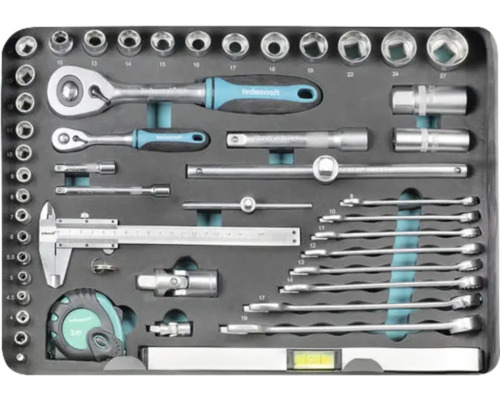 Technocraft Werkzeugkoffer mit Steckschlüsselsatz, Ratschen, Schraubenschlüsseln und Messwerkzeugen