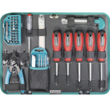 Mallette à outils avec tournevis, pince, jeu de forets et couteau à lame rétractable