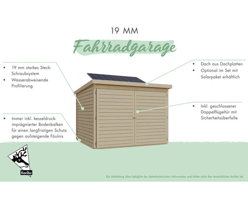Fahrradgarage aus Holz mit Doppeltür und optionalem Solarpaket