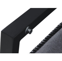 Vue détaillée d'un cadre de meuble noir avec revêtement en tissu