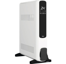 Weißer Heizkörper mit digitalem Display zur Temperaturanzeige