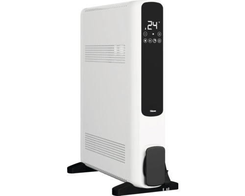 Weißer Heizkörper mit digitalem Display zur Temperaturanzeige