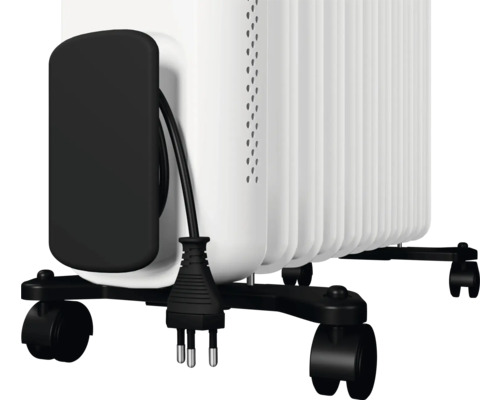 Weisser Ölradiator mit Rollen und Kabelaufwicklung für den Innenbereich