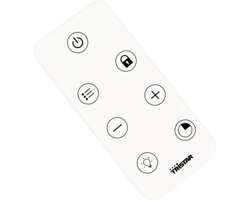 Fernbedienung mit Ein- und Ausschalter, Sperre, Helligkeitseinstellung, Timer und Tristar Logo