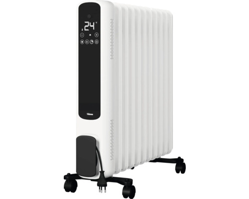 Weisser Ölradiator mit digitaler Anzeige und Rollen