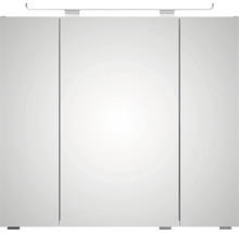 Dreitüriger Spiegelschrank für das Badezimmer mit integrierter LED-Beleuchtung oben.