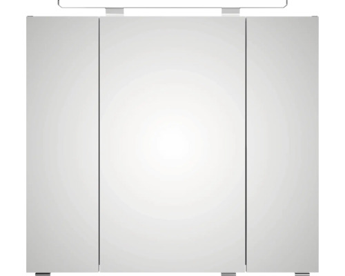 Dreitüriger Spiegelschrank für das Badezimmer mit integrierter LED-Beleuchtung oben.