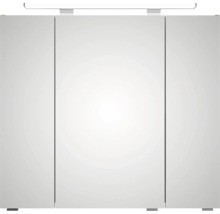 Dreitüriger Spiegelschrank für das Badezimmer mit integrierter LED-Beleuchtung oben.