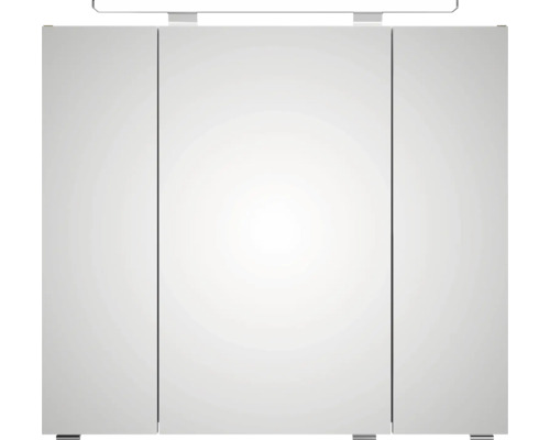 Dreitüriger Spiegelschrank für das Badezimmer mit integrierter LED-Beleuchtung oben.