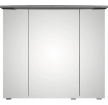 Spiegelschrank fürs Badezimmer mit drei Spiegeltüren und integrierter LED-Beleuchtung oben.
