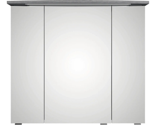 Spiegelschrank fürs Badezimmer mit drei Spiegeltüren und integrierter LED-Beleuchtung oben.