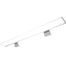 LED Möbelleuchte oder Spiegelleuchte in länglicher Form mit silberfarbenen Halterungen.