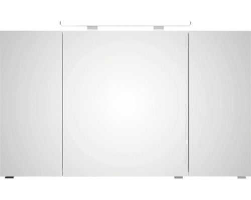 Dreitüriger Badezimmer-Spiegelschrank mit integrierter LED-Beleuchtung oben.