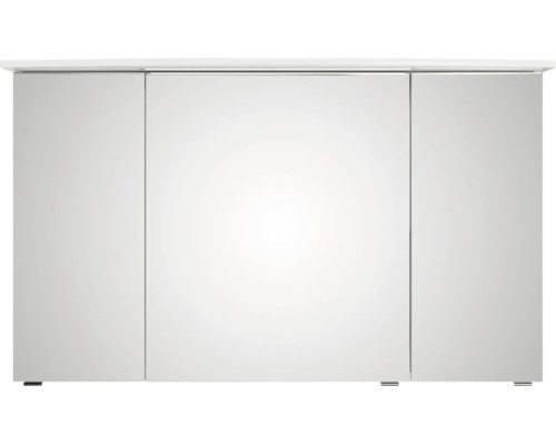 Dreitüriger Spiegelschrank für das Badezimmer mit einer breiten Mitteltür und zwei schmaleren Seitentüren.