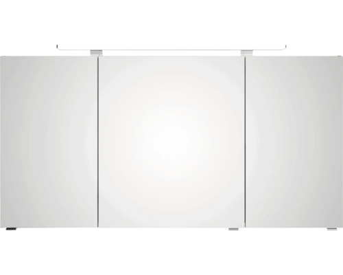 Dreitüriger Spiegelschrank mit LED-Aufsatzleuchte für das Badezimmer.