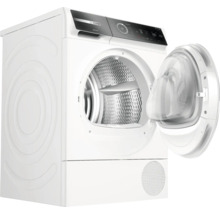 Sèche-linge à pompe à chaleur Bosch blanc avec porte ouverte