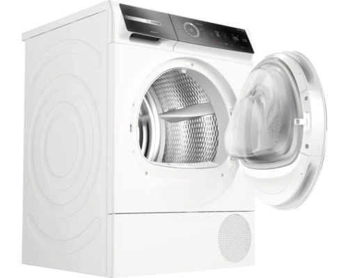 Weisser Bosch Wärmepumpentrockner mit geöffneter Tür
