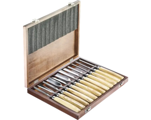 Stecheisen Set in einer Holzbox mit zehn Werkzeugen