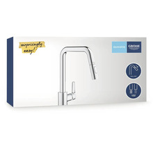 Verpackung einer Grohe Küchenarmatur mit Ausziehfunktion und zwei Strahlarten