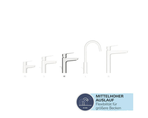 Différentes tailles de robinets de lavabo présentées.