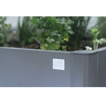 Jardinière surélevée avec logo Biohort et plantes