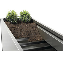 Jardinière en métal avec terre et plantes