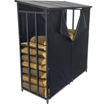 Étagère à bois de chauffage avec couverture et bois de chauffage empilé