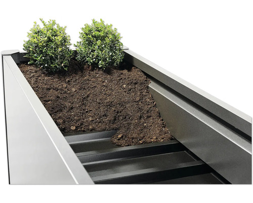 Vue détaillée d''une jardinière plantée avec de la terre et des plantes