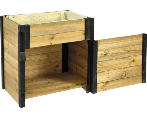 Hochbeet aus Holz mit Stauraum und Rollen