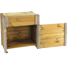 Hochbeet aus Holz mit Ablagefläche und Rädern